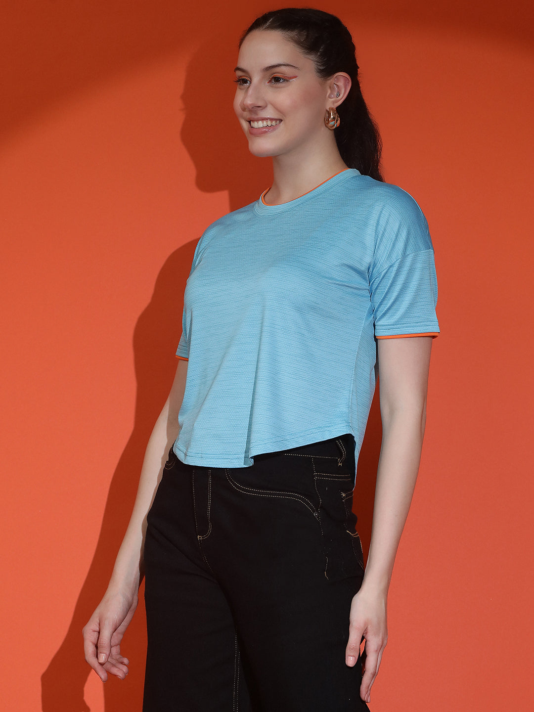 Round Neck Crop Top Drop Shoulder  Half Sleeves T-Shirt