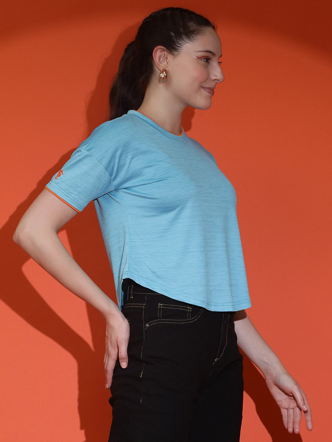 Round Neck Crop Top Drop Shoulder  Half Sleeves T-Shirt