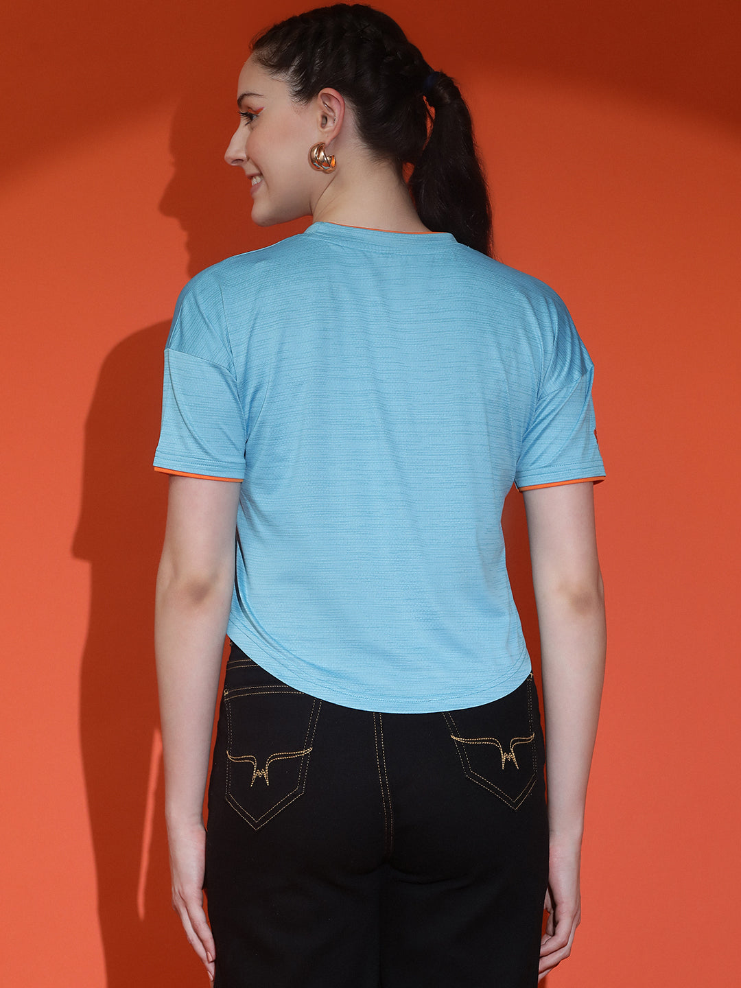 Round Neck Crop Top Drop Shoulder  Half Sleeves T-Shirt