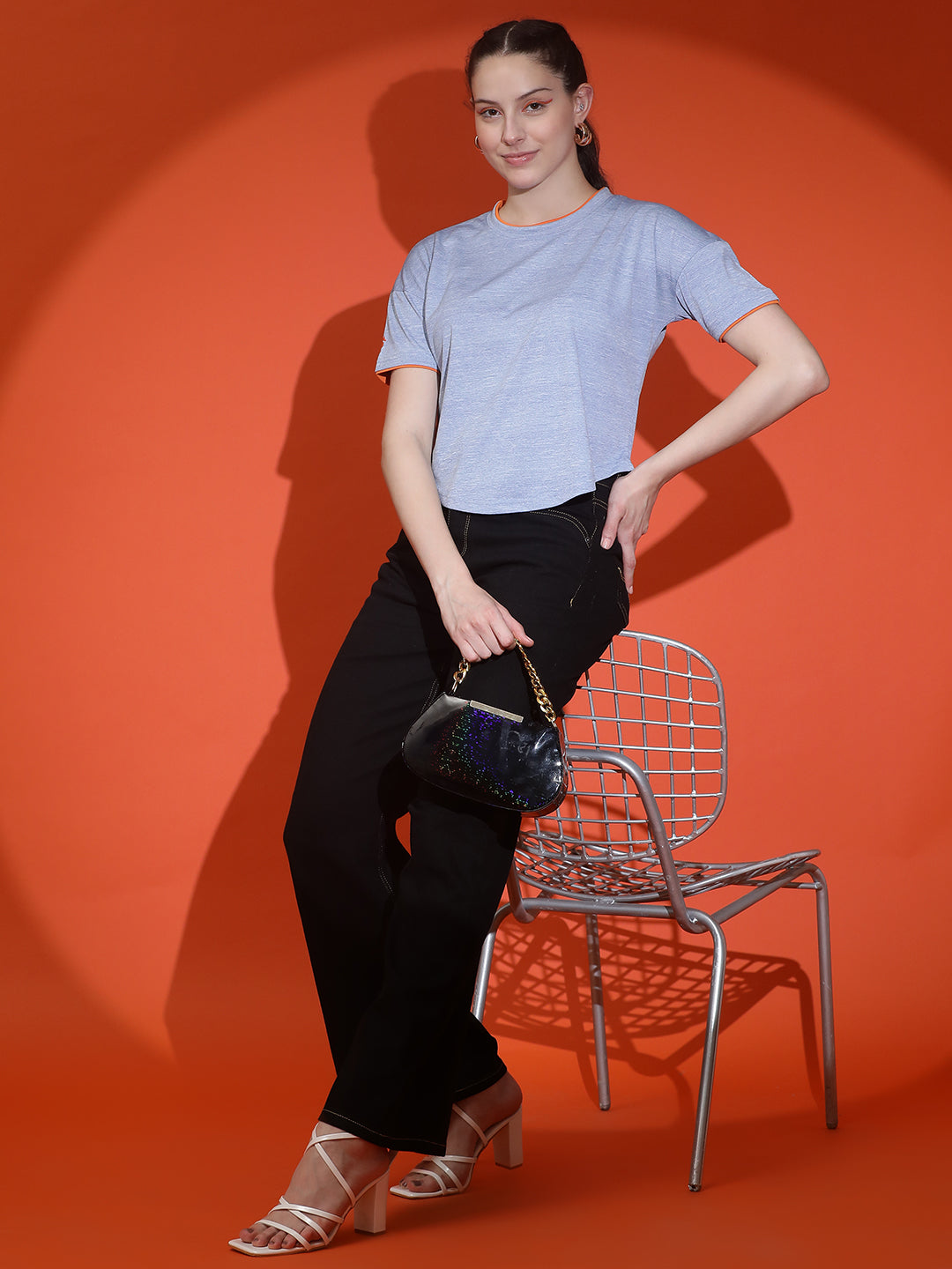 Round Neck Crop Top Drop Shoulder  Half Sleeves T-Shirt