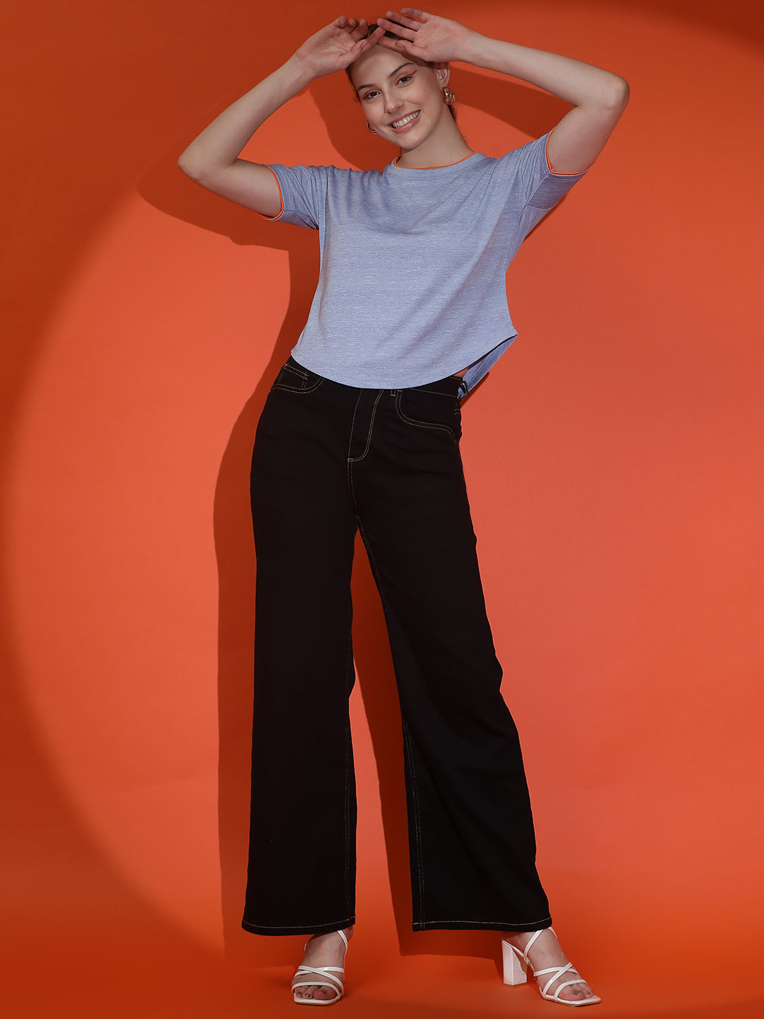 Round Neck Crop Top Drop Shoulder  Half Sleeves T-Shirt