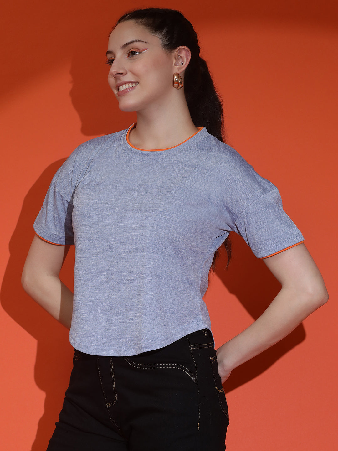 Round Neck Crop Top Drop Shoulder  Half Sleeves T-Shirt