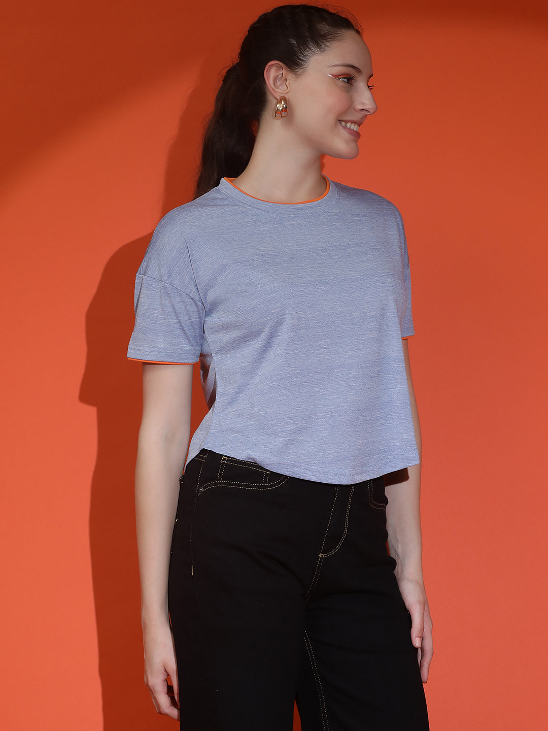 Round Neck Crop Top Drop Shoulder  Half Sleeves T-Shirt