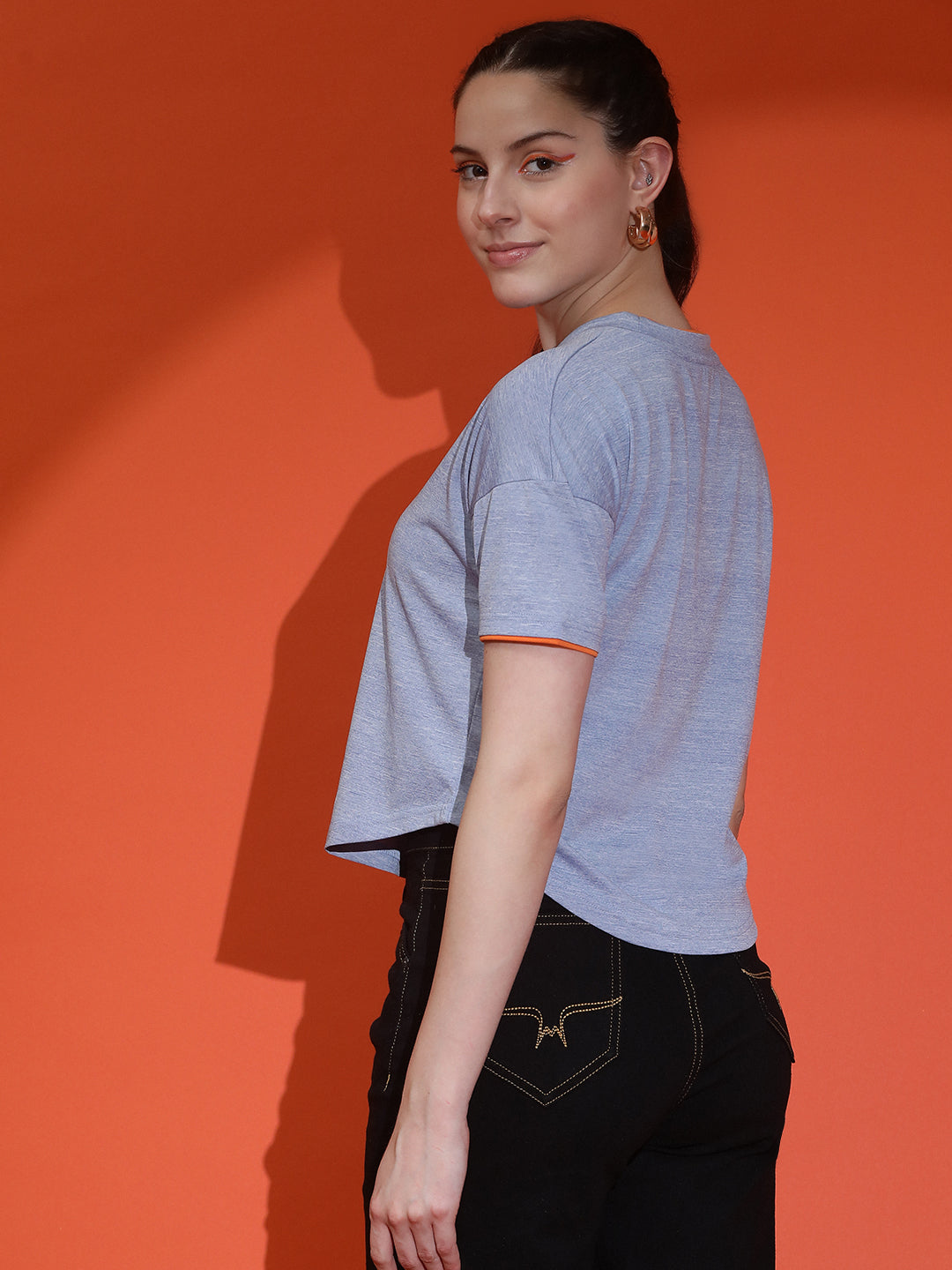 Round Neck Crop Top Drop Shoulder  Half Sleeves T-Shirt