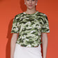 Camouflage Print Round Neck Crop Top Loose Fit T-Shirt