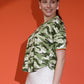 Camouflage Print Round Neck Crop Top Loose Fit T-Shirt