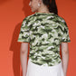 Camouflage Print Round Neck Crop Top Loose Fit T-Shirt