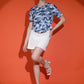 Camouflage Print Round Neck Crop Top Loose Fit T-Shirt
