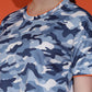 Camouflage Print Round Neck Crop Top Loose Fit T-Shirt