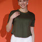 Round Neck Drop Shoulder Crop Top Half Sleeves T-shirt