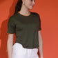 Round Neck Drop Shoulder Crop Top Half Sleeves T-shirt
