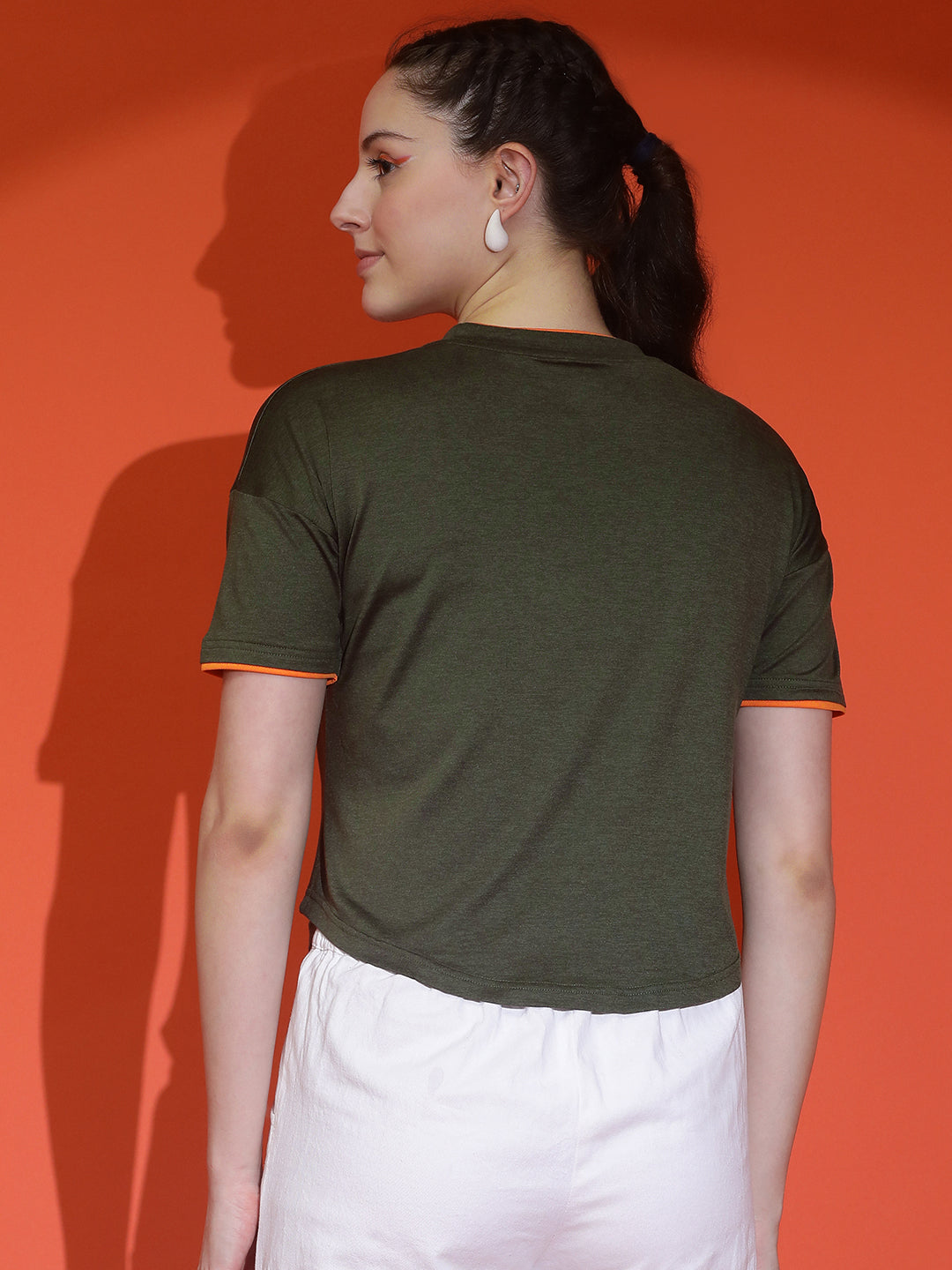 Round Neck Drop Shoulder Crop Top Half Sleeves T-shirt