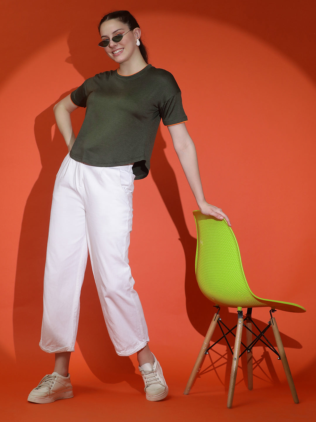 Round Neck Drop Shoulder Crop Top Half Sleeves T-shirt