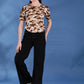 Camouflage Print Round Neck Crop Top Loose Fit T-Shirt