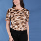 Camouflage Print Round Neck Crop Top Loose Fit T-Shirt