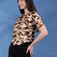 Camouflage Print Round Neck Crop Top Loose Fit T-Shirt