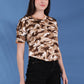 Camouflage Print Round Neck Crop Top Loose Fit T-Shirt