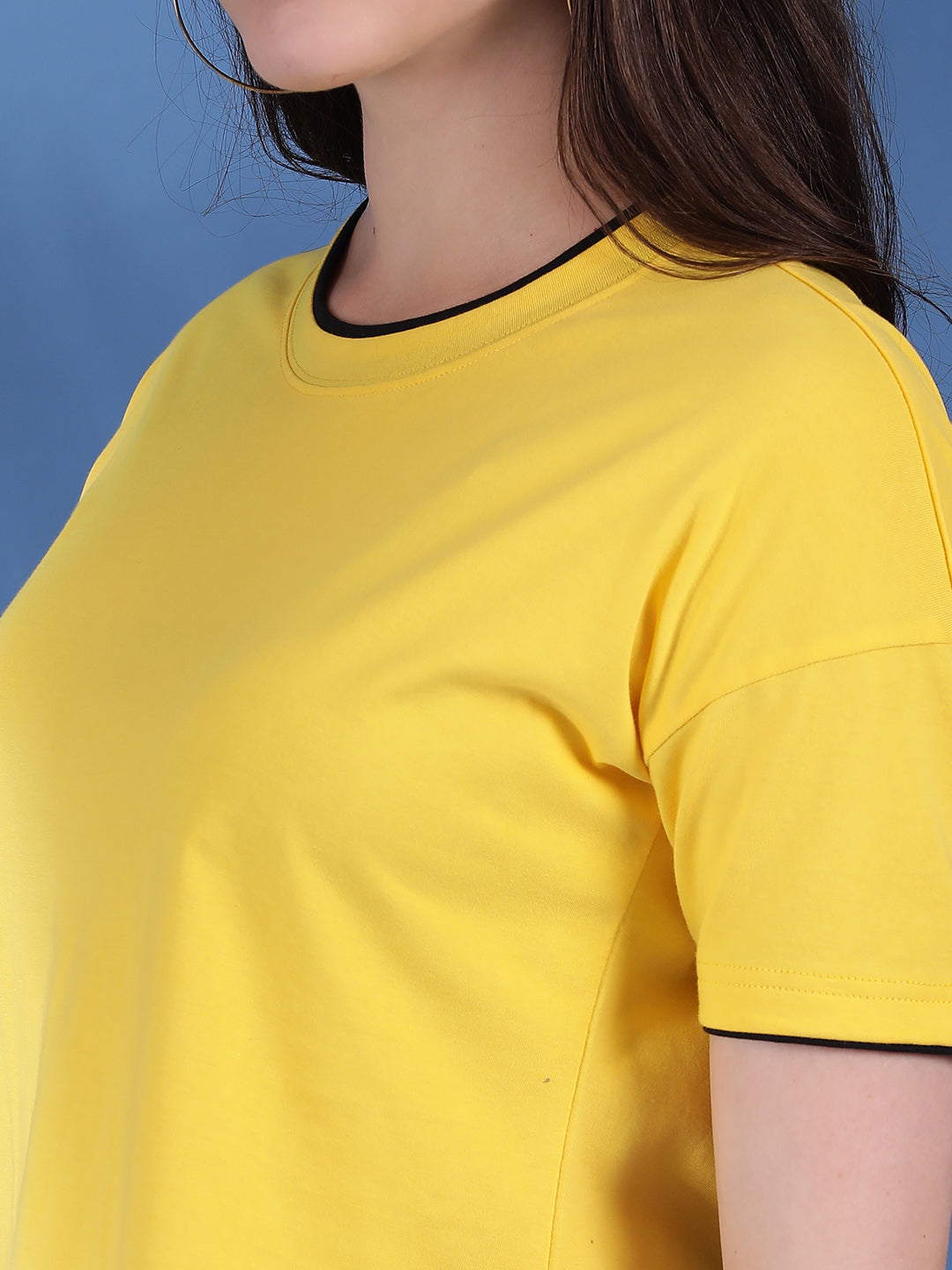 Round Neck Drop Shoulder Crop Top Half Sleeves T-shirt