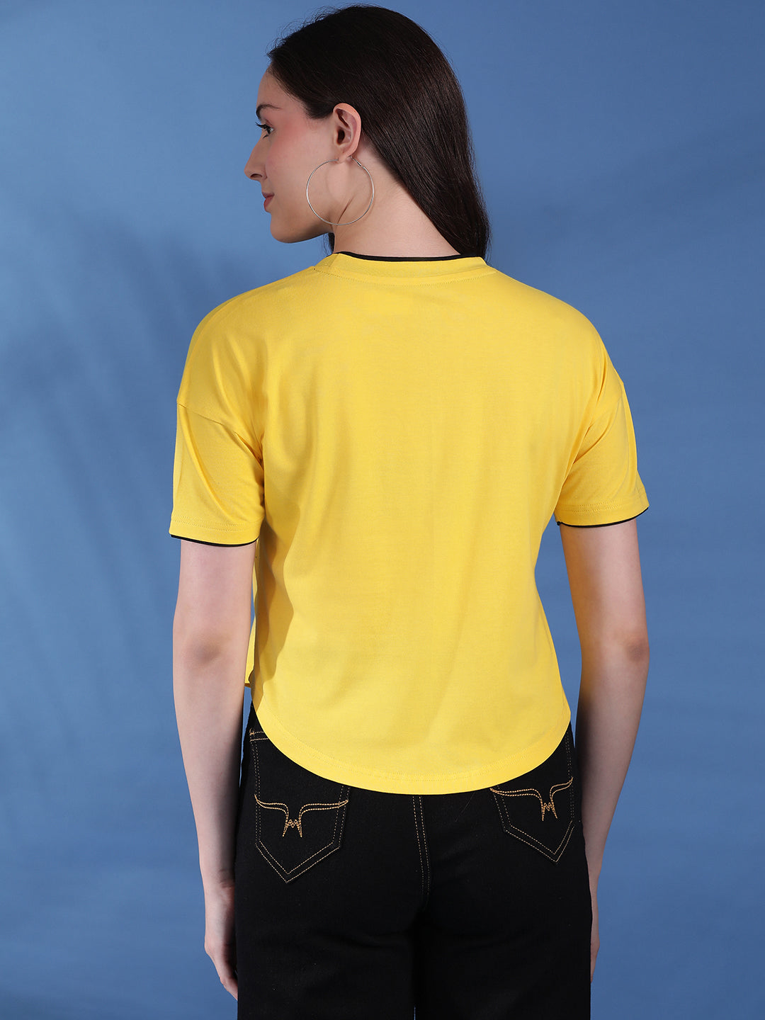 Round Neck Drop Shoulder Crop Top Half Sleeves T-shirt