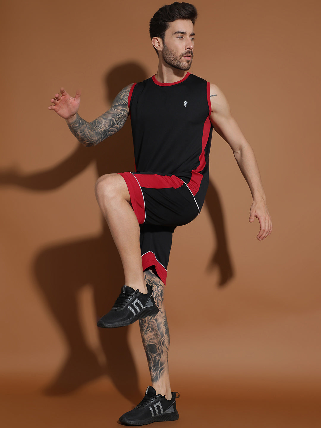 Sleeveless Round Neck Sweat Absorbing Slim Fit Co-Ord Set