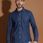 Denim Regular Fit Full Sleeve Cutaway Collar Casual Shirt