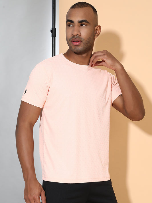 Polyester Jacquard Textured Round Neck Slim Fit Half Sleeve T-Shirt