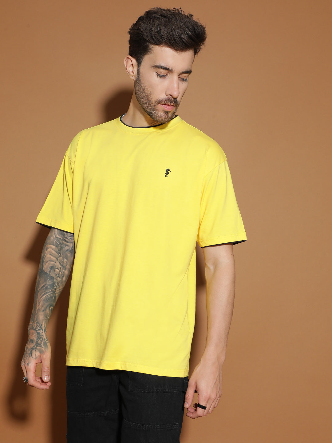 Single Jersey Oversized Round Neck Drop Shoulder Half Sleeve Casual T-Shirt