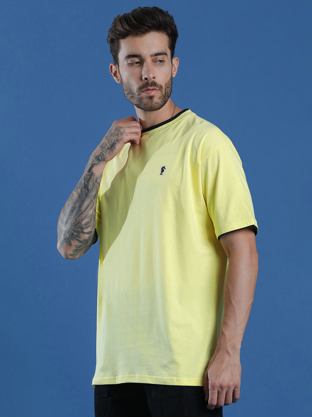 Single Jersey Oversized Round Neck Drop Shoulder Half Sleeve Casual T-Shirt