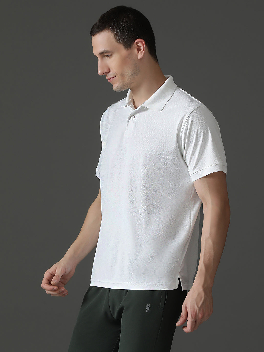 Polyester Lycra Jacquard Textured Polo Neck Half Sleeve T-Shirt