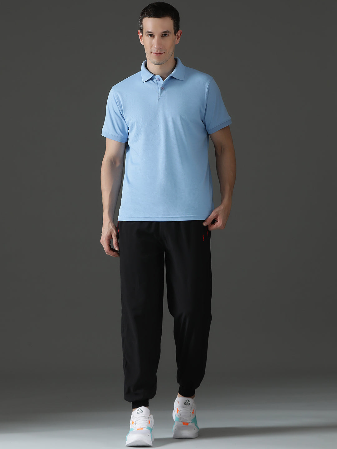 Polyester Lycra Jacquard Textured Polo Neck Half Sleeve T-Shirt