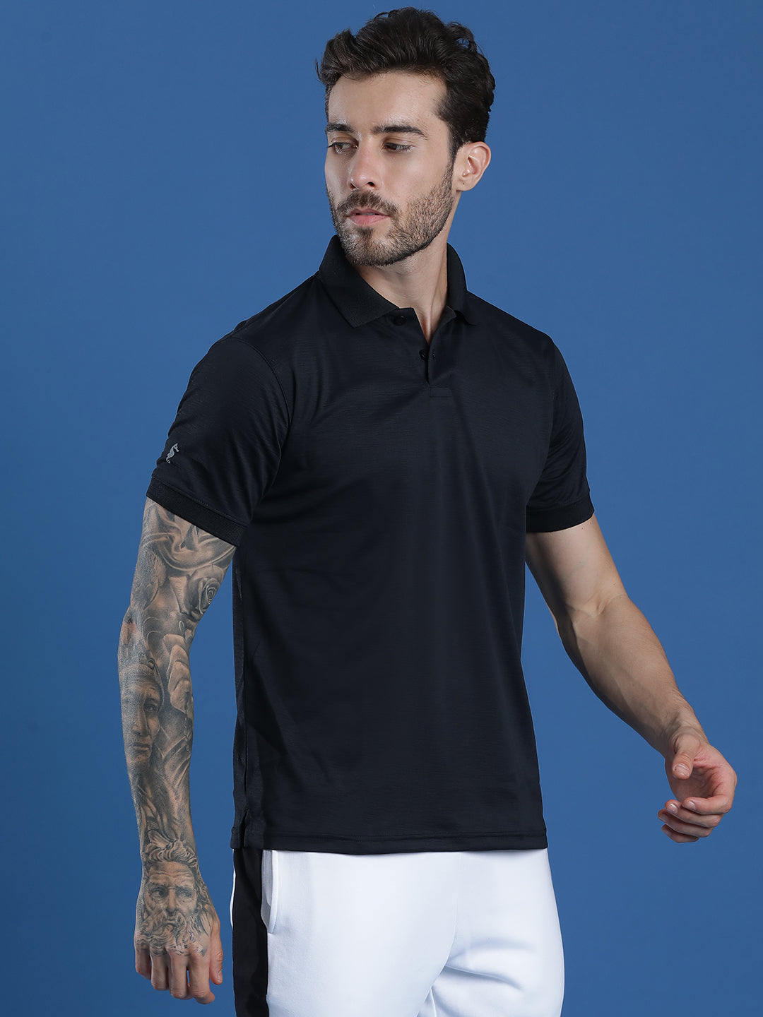 Polyester Lycra Jacquard Textured Polo Neck Half Sleeve T-Shirt