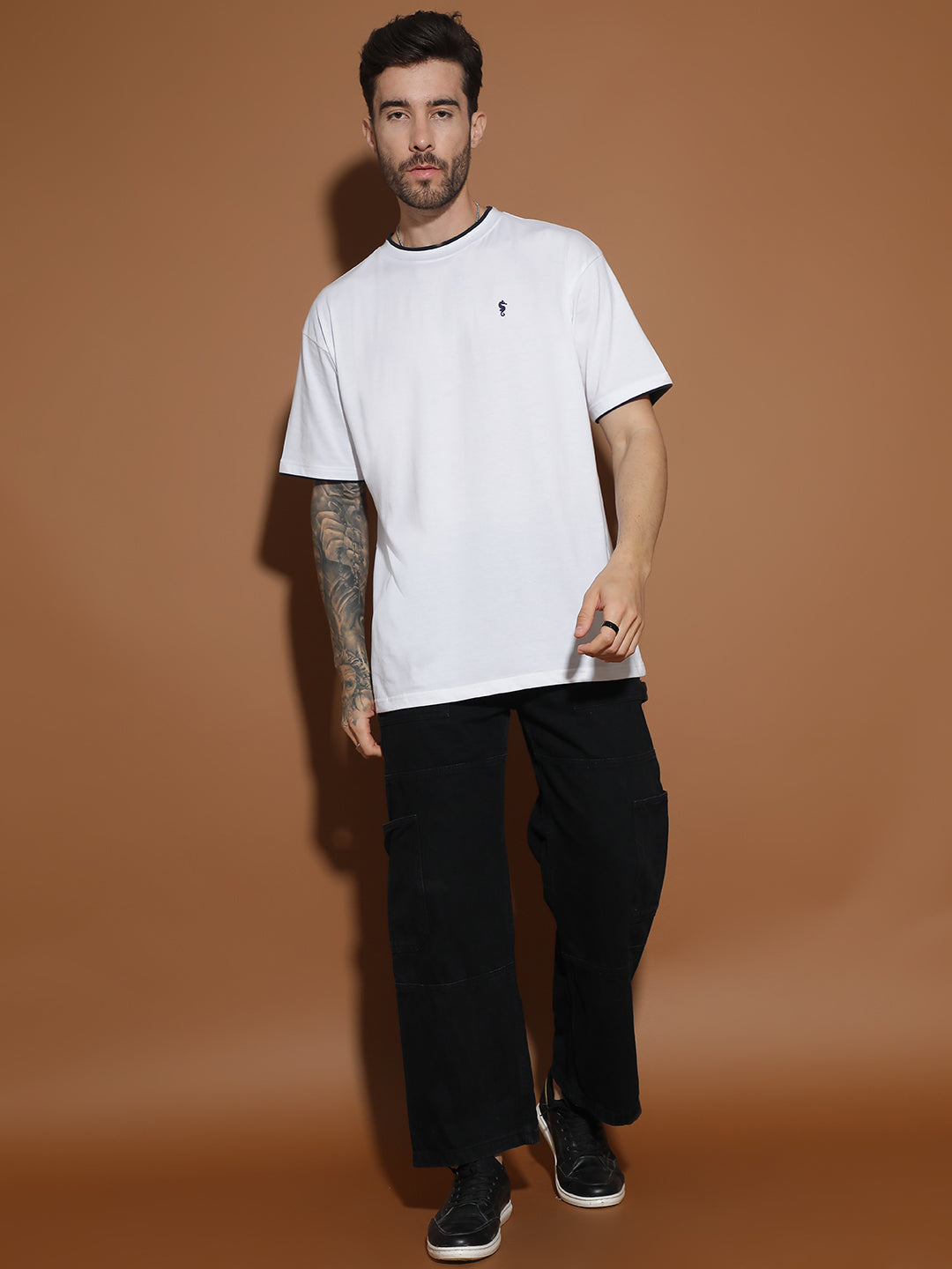 Single Jersey Oversized Round Neck Drop Shoulder Half Sleeve Casual T-Shirt