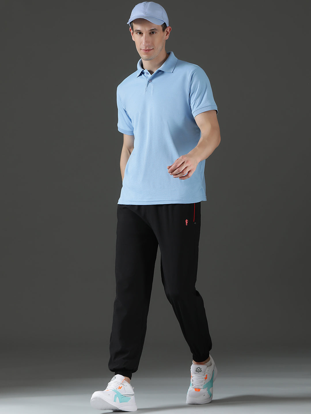 Polyester Lycra Jacquard Textured Polo Neck Half Sleeve T-Shirt