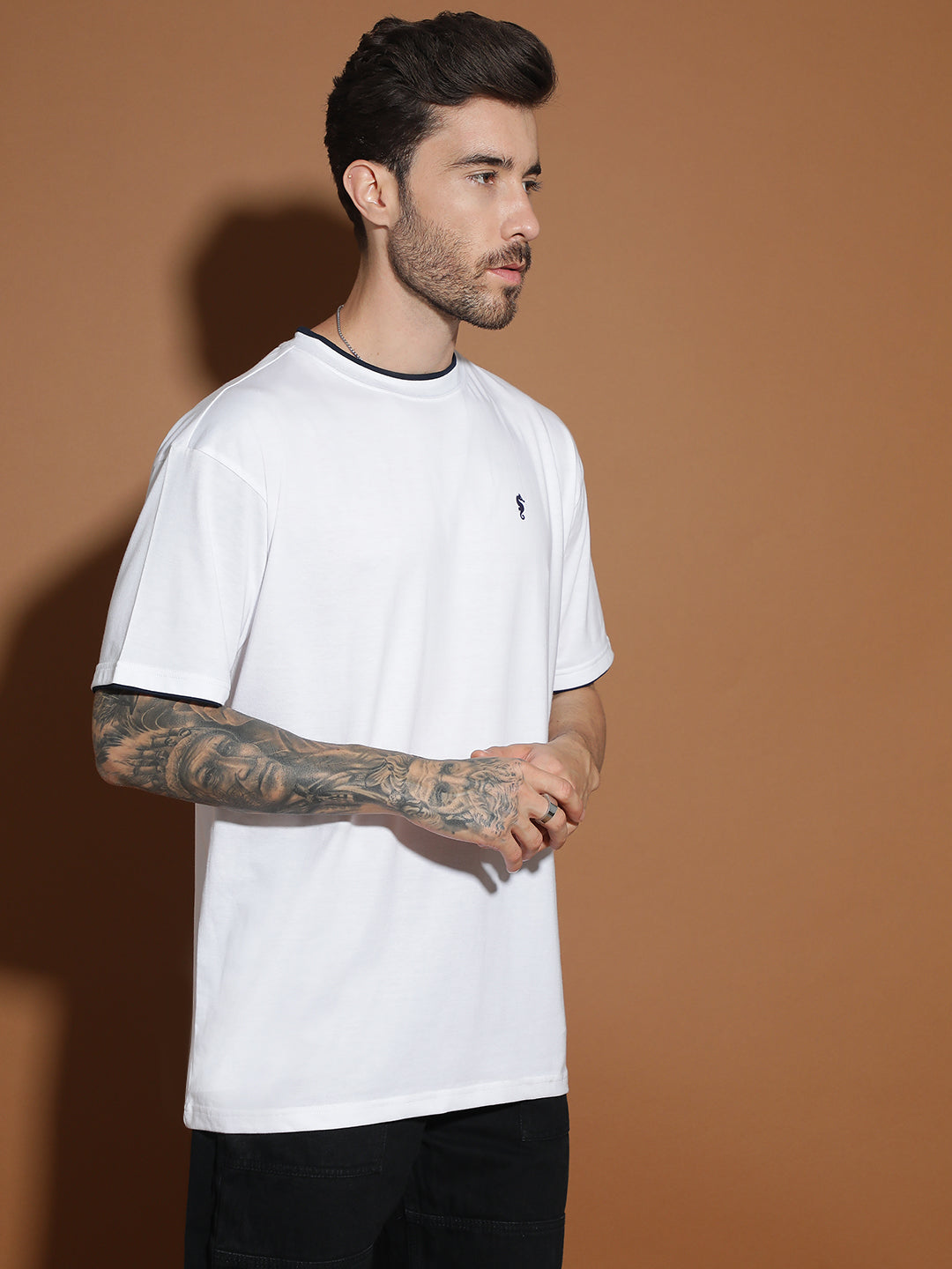 Single Jersey Oversized Round Neck Drop Shoulder Half Sleeve Casual T-Shirt