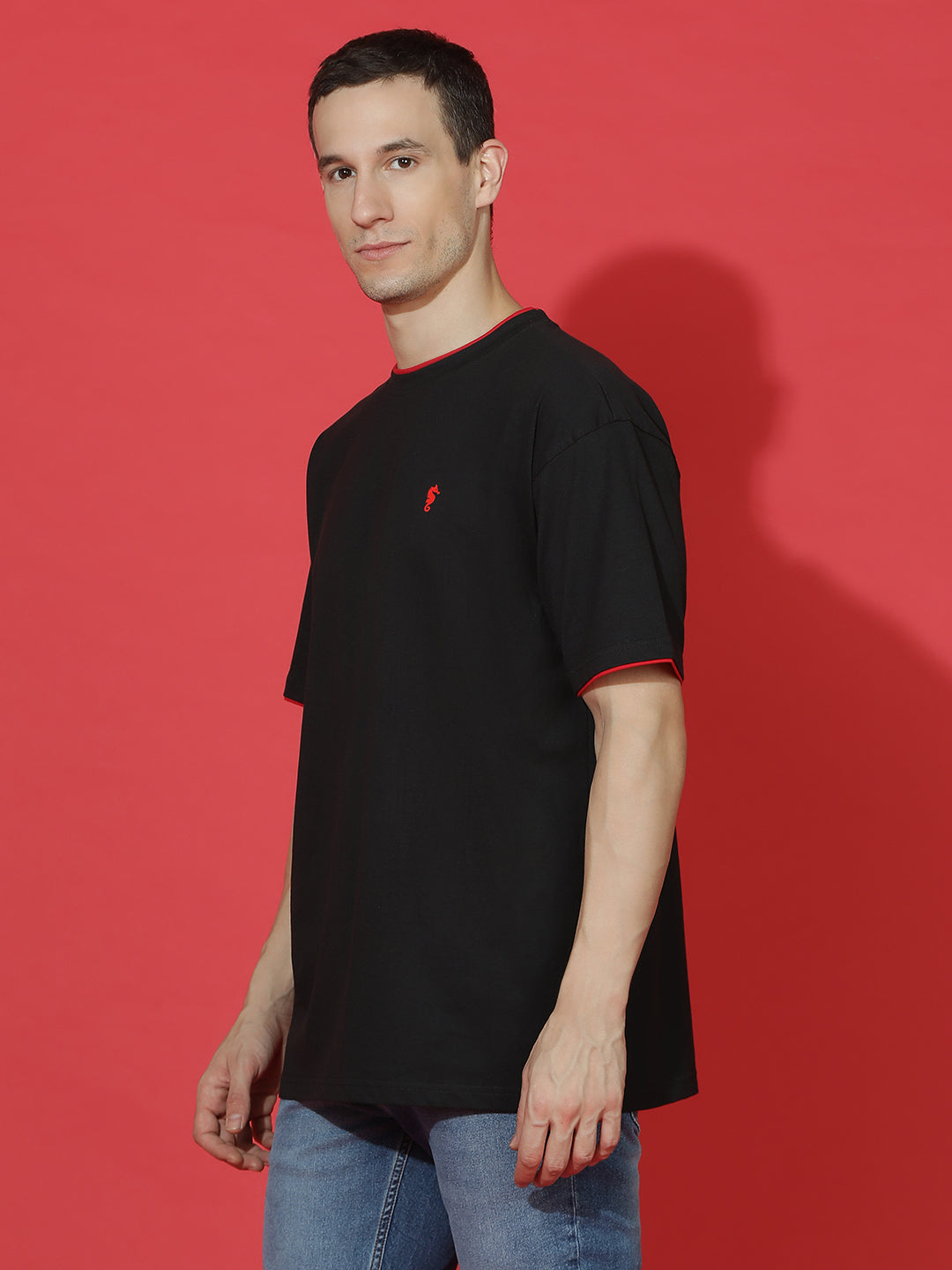 Single Jersey Oversized Round Neck Drop Shoulder Half Sleeve Casual T-Shirt