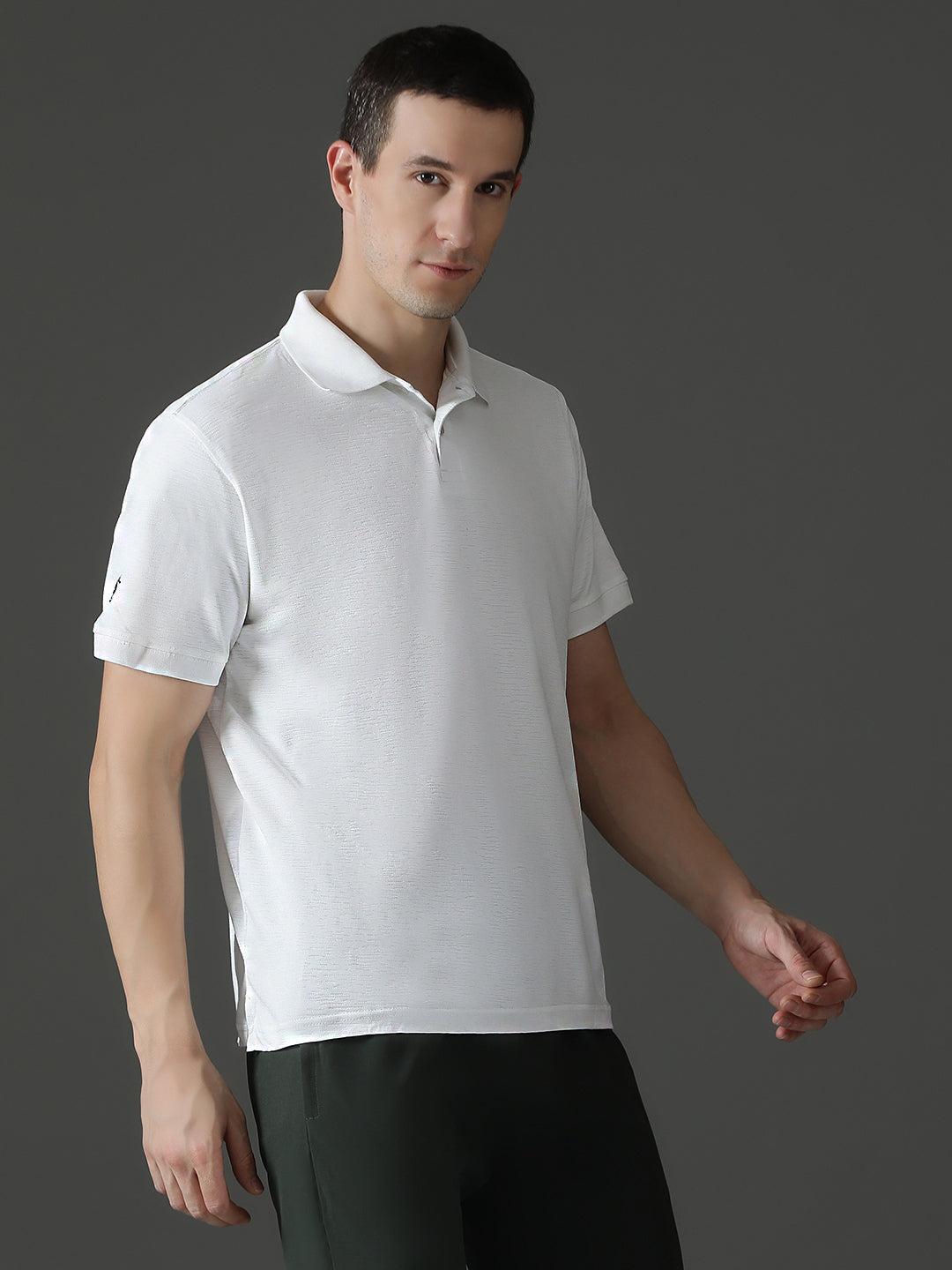 Polyester Lycra Jacquard Textured Polo Neck Half Sleeve T-Shirt