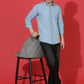 Denim Regular Fit Full Sleeve Cutaway Collar Casual Shirt