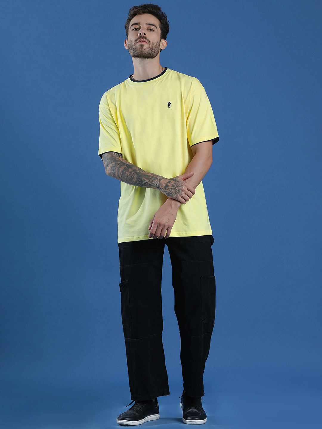 Single Jersey Oversized Round Neck Drop Shoulder Half Sleeve Casual T-Shirt