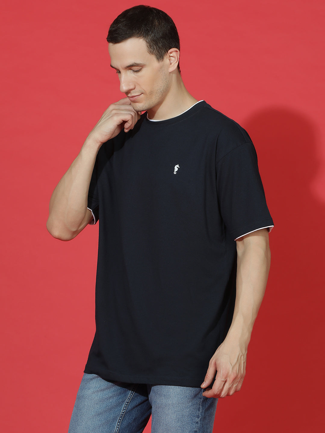 Single Jersey Oversized Round Neck Drop Shoulder Half Sleeve Casual T-Shirt