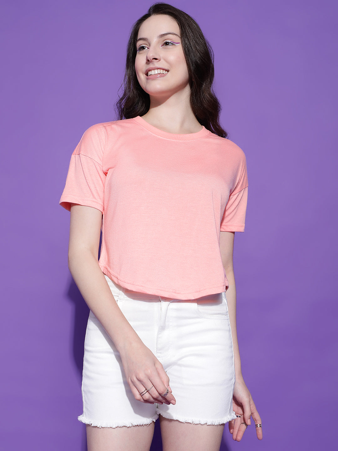 Round Neck Regular Fit Half Sleeve Crop Top T-shirt