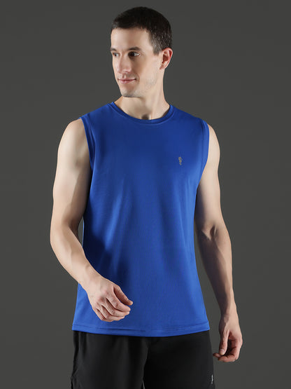 Polyester Sleeveless Slim Fit Round Neck Gym T-Shirt