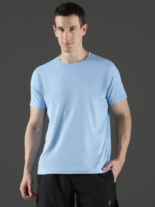 Polyester Jacquard Textured Round Neck Slim Fit Half Sleeve T-Shirt