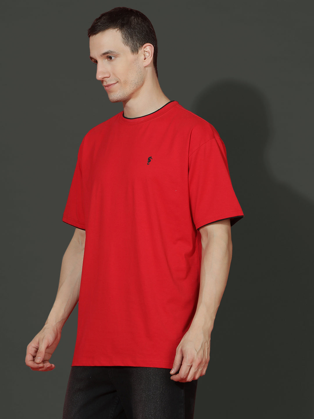 Single Jersey Oversized Round Neck Drop Shoulder Half Sleeve Casual T-Shirt