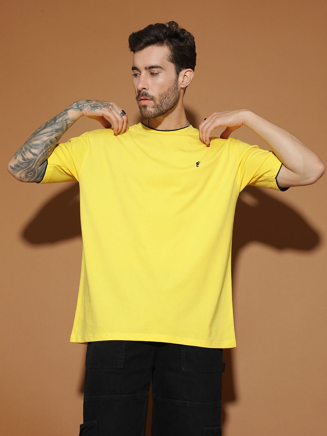 Single Jersey Oversized Round Neck Drop Shoulder Half Sleeve Casual T-Shirt