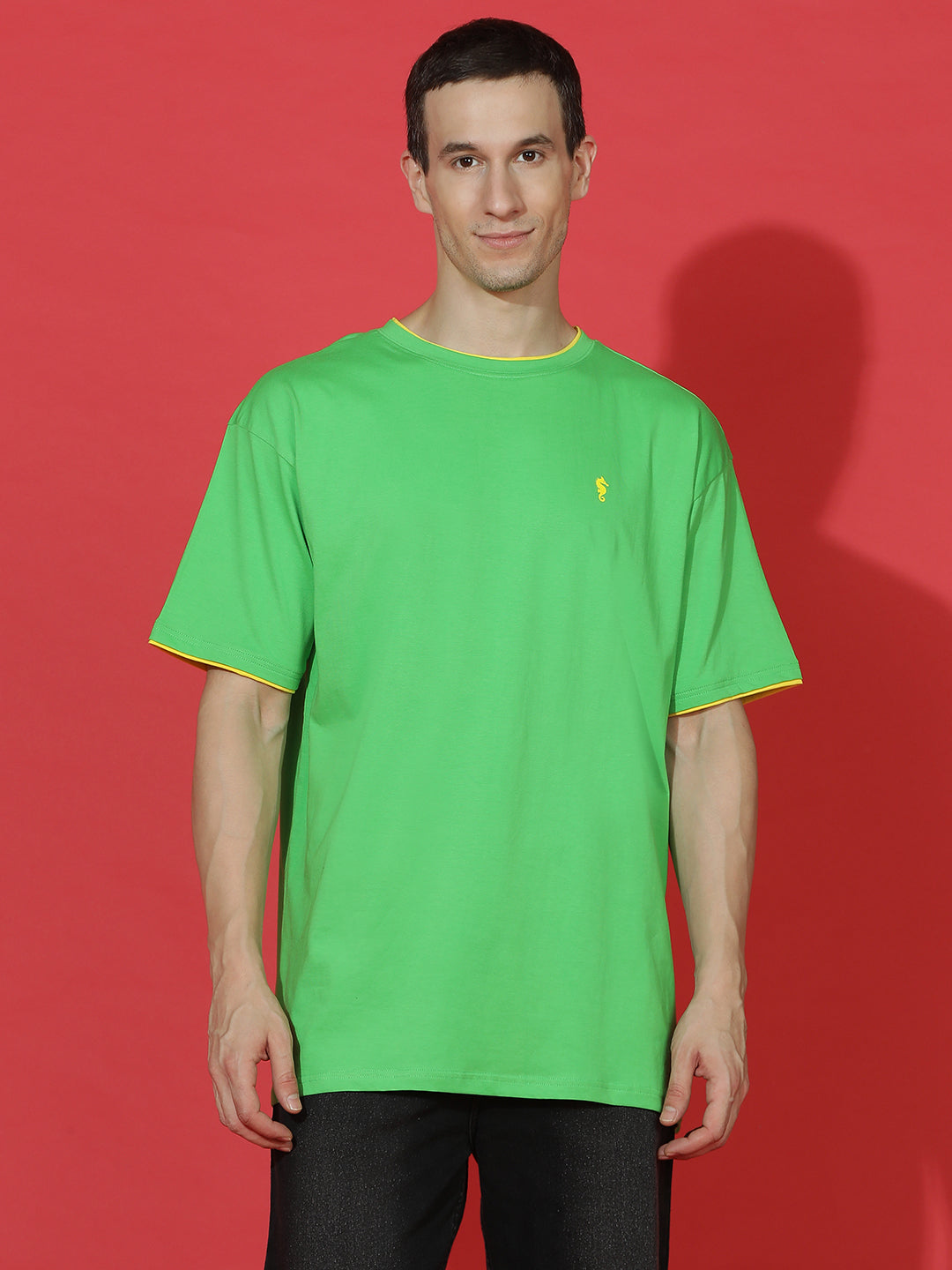 Single Jersey Oversized Round Neck Drop Shoulder Half Sleeve Casual T-Shirt