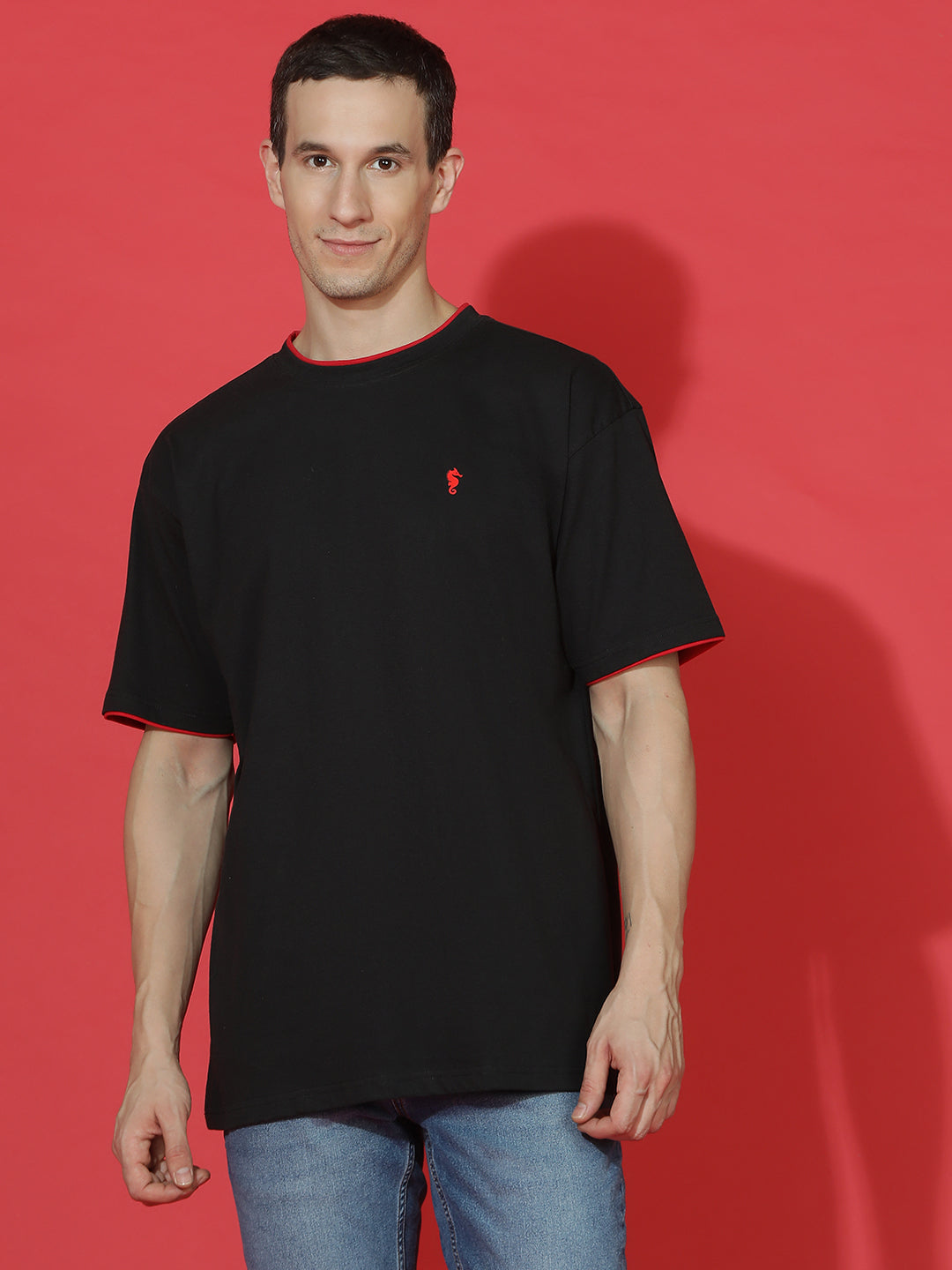 Single Jersey Oversized Round Neck Drop Shoulder Half Sleeve Casual T-Shirt