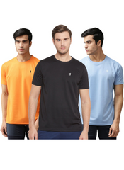 EPPE Solid Men Round Orange Black Sky Blue, T-Shirt - Pack of 3