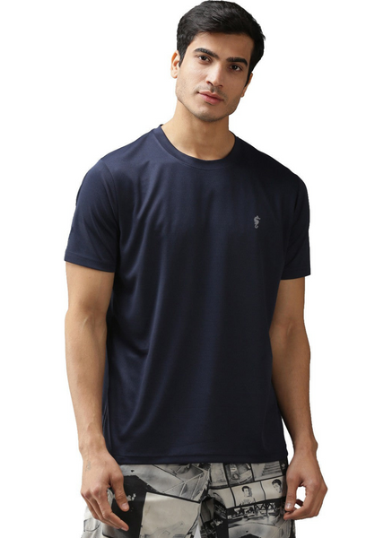 EPPE Men's Round Neck Half Sleeve Navy Blue Dryfit Micropolyester Active Performance Sports Tshirt