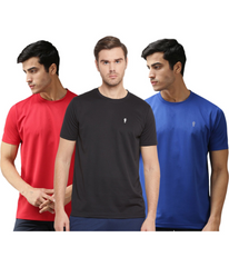 EPPE Solid Men Round Red, Black & Royal Blue, T-Shirt - Pack of 3