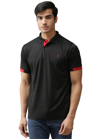 EPPE Men's Polo Neck Short Sleeve Black-Red Dryfit Micropolyester Active Performance Tshirt